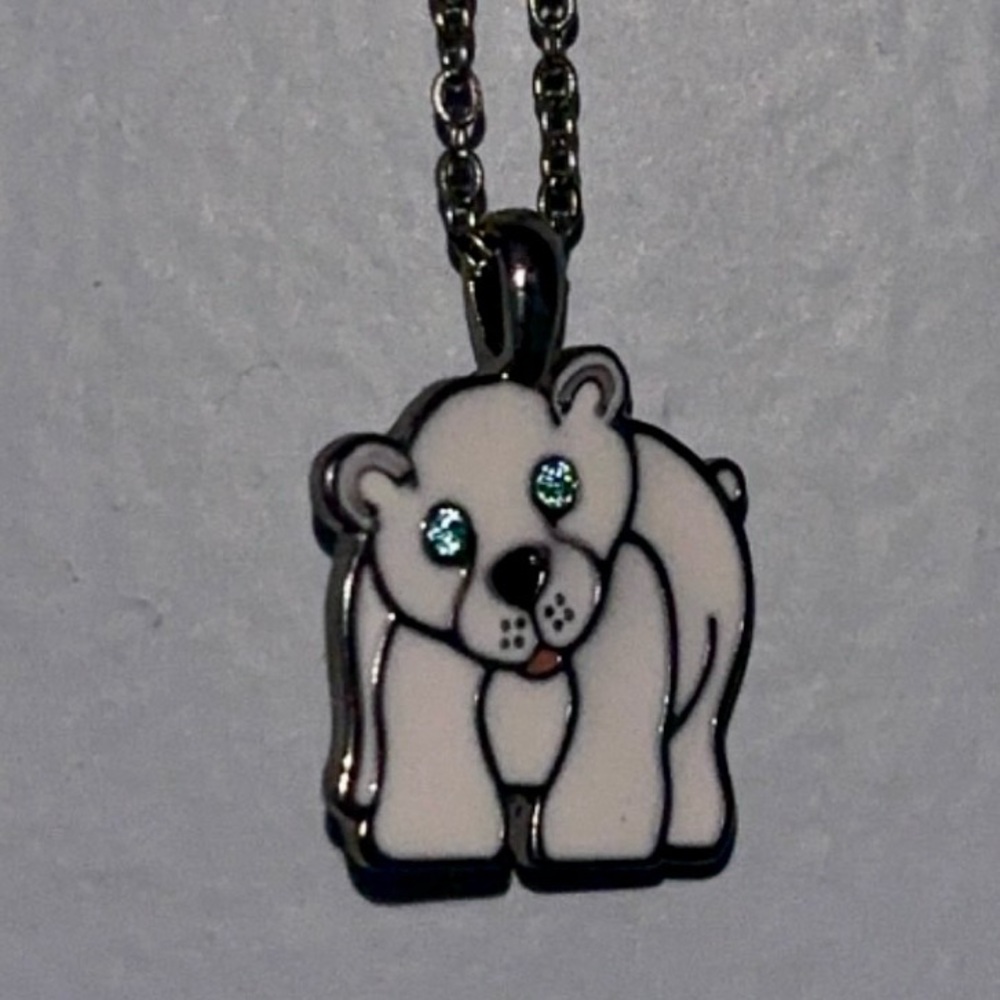 Adorable Enameled Small Polar Bear Pendant Necklace